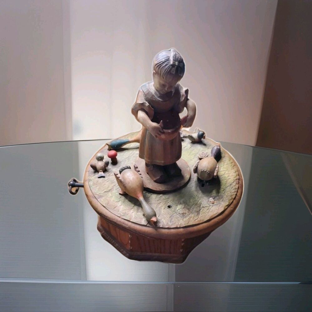 Thorens Movement "Never On Sunday" Swiss Music Box Wood Figurine Scene